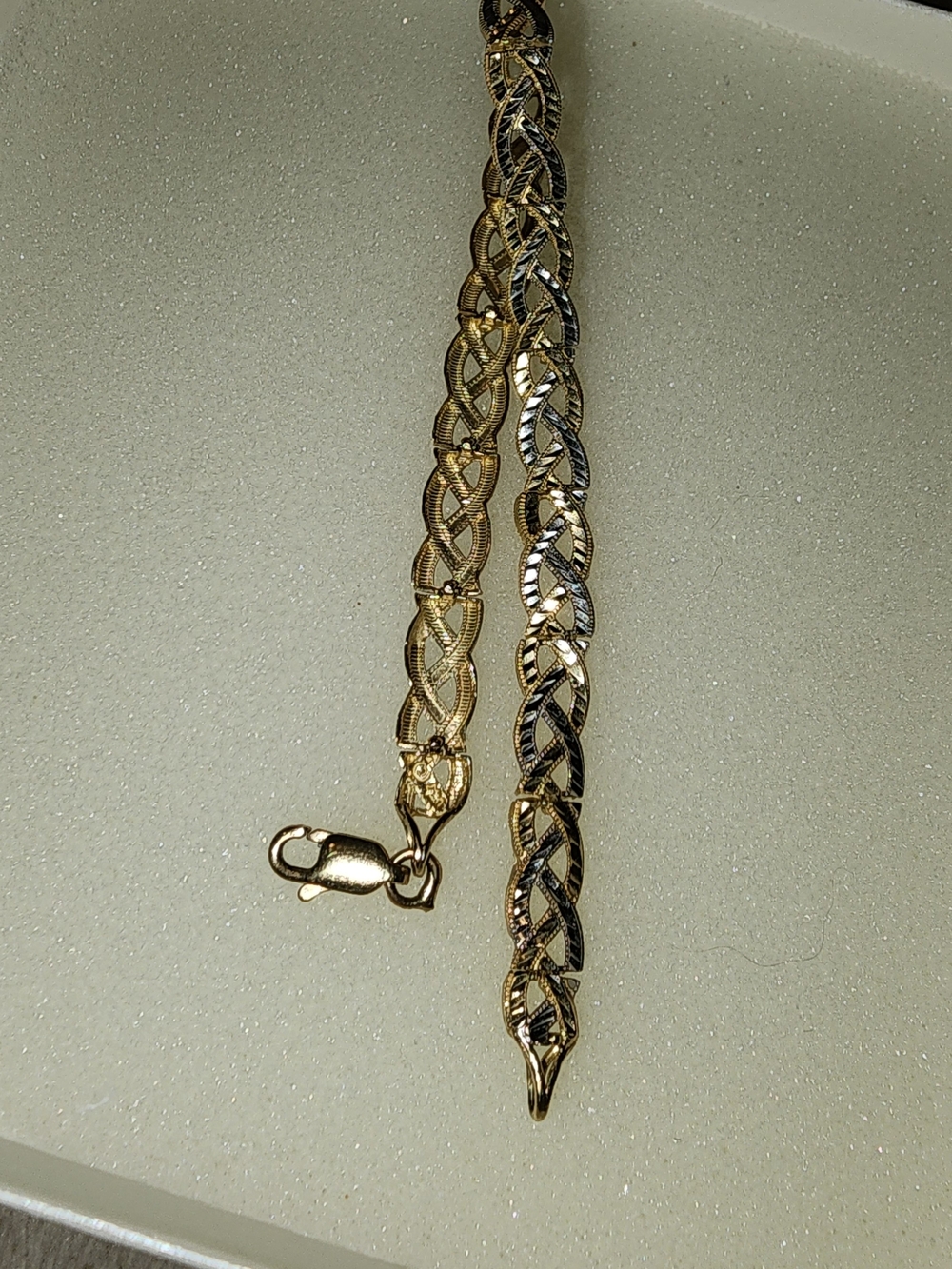 14K Stamped Gold Tone Braided Chain Bracelet - Two-Tone Accent
